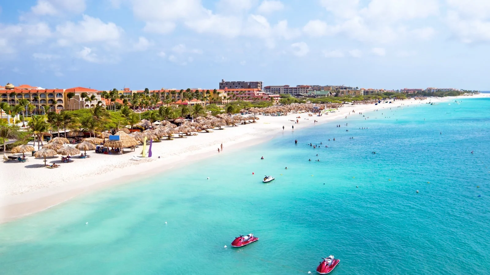 Aerial from Eagle beach on Aruba in the Caribbean