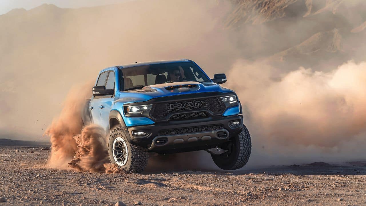 powerful american truck pickup Dodge Ram in the off-road.