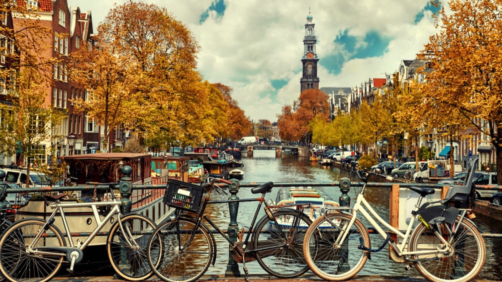 Bike over canal Amsterdam city