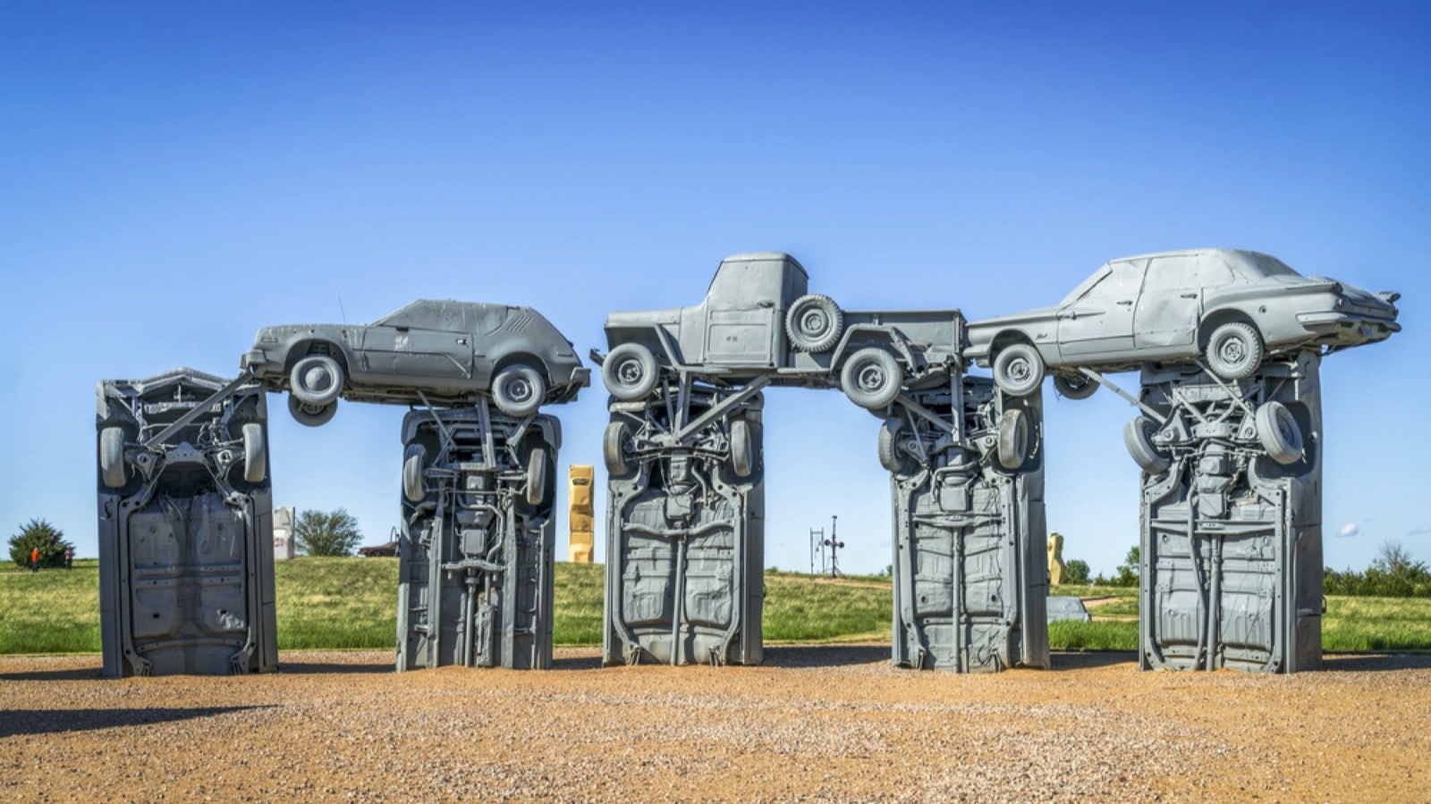 ALLIANCE, NE, USA - MAY 29, 2017: Carhenge - famous car sculpture created by Jim Reinders, a modern replica of England's Stonehenge using old cars