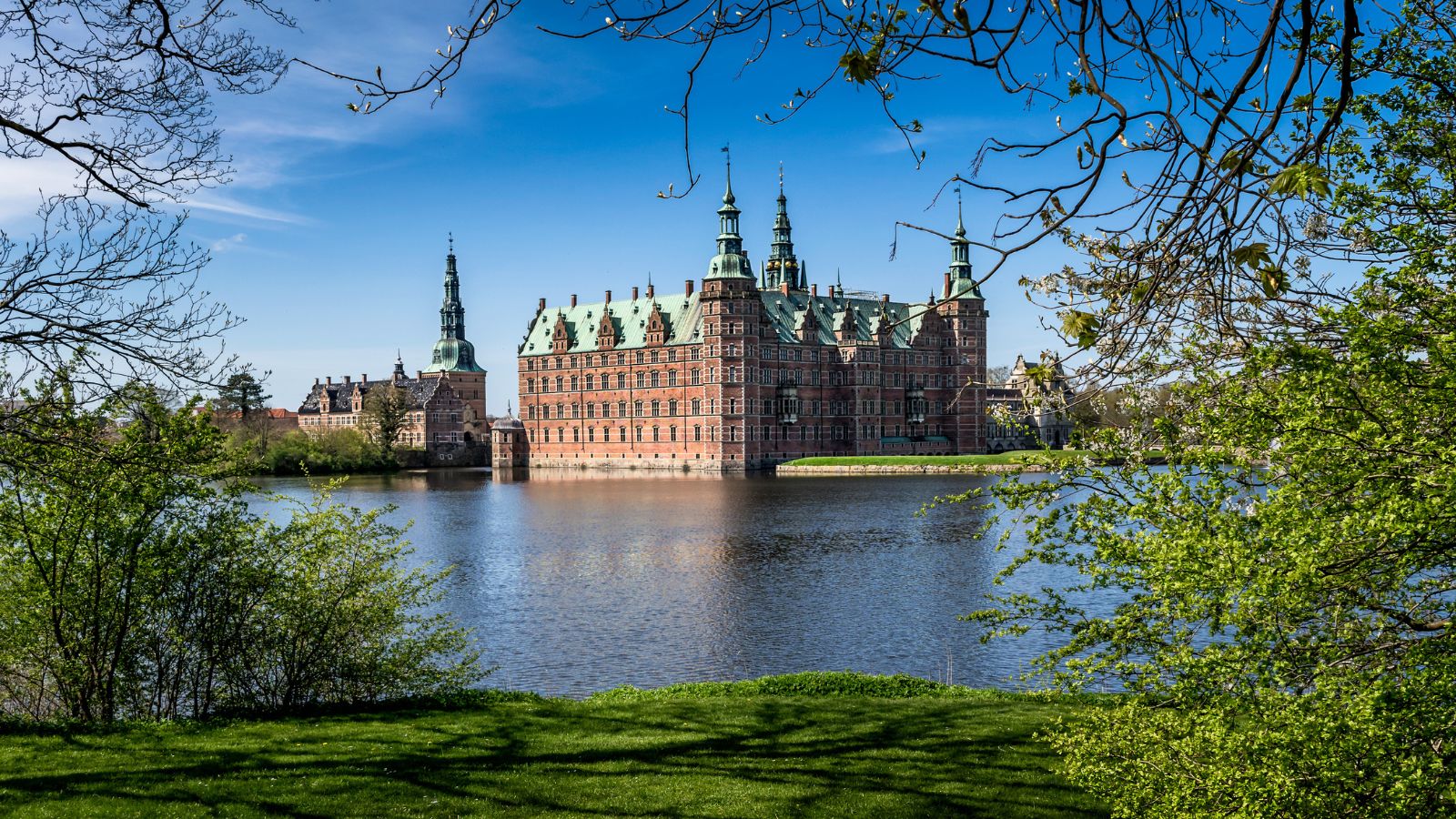 Frederiksborg Castle in Denmark situated in the middle of a lake