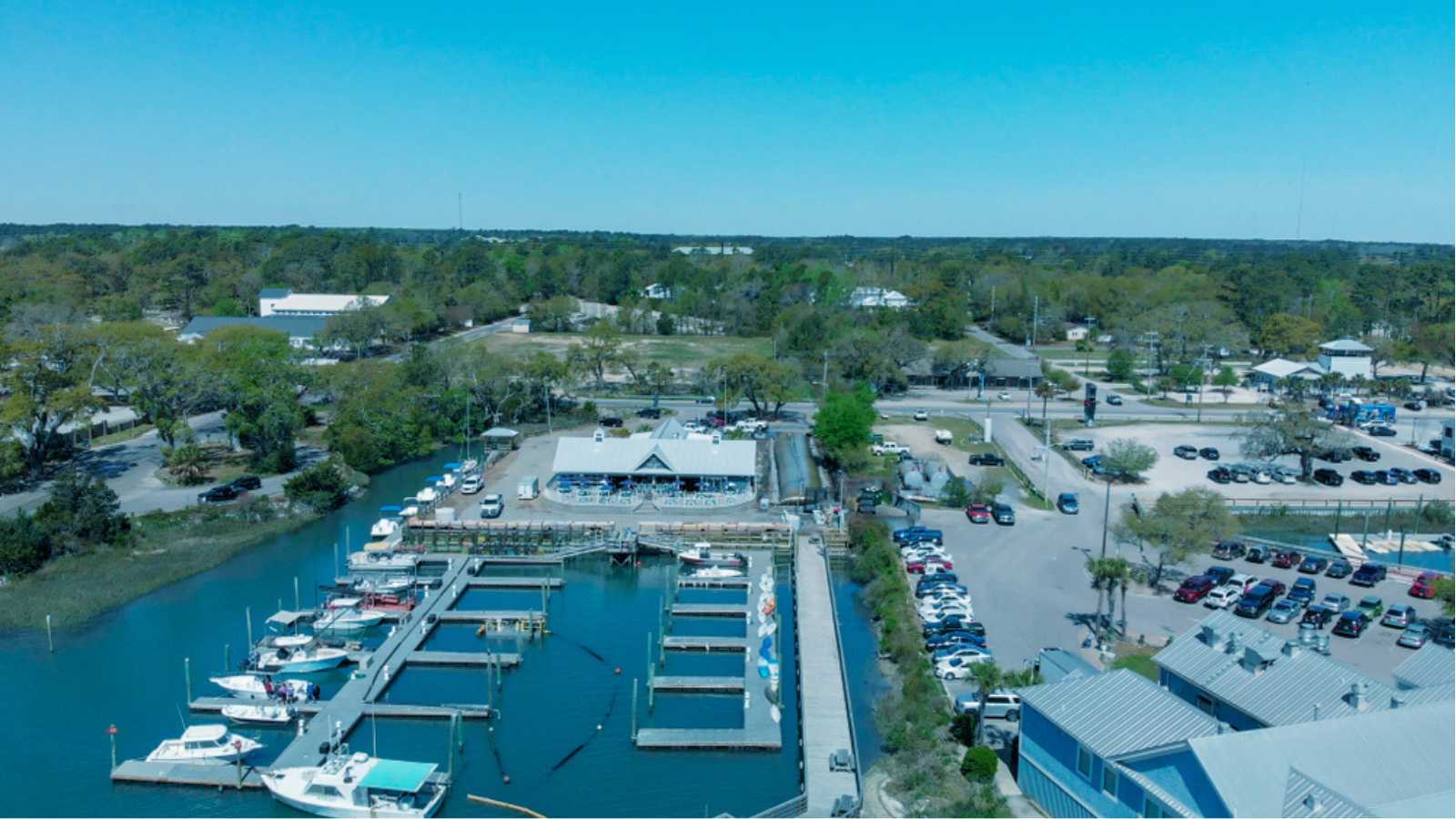 Georgetown, South Carolina. Panoramic aerial view at sunset.