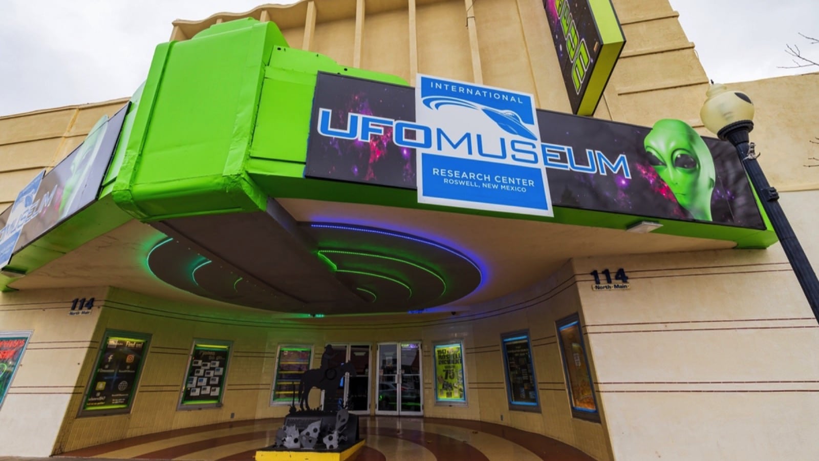 New Mexico, NOV 24 2022 - Exterior view of the International UFO Museum and Research Center and Gift Shop