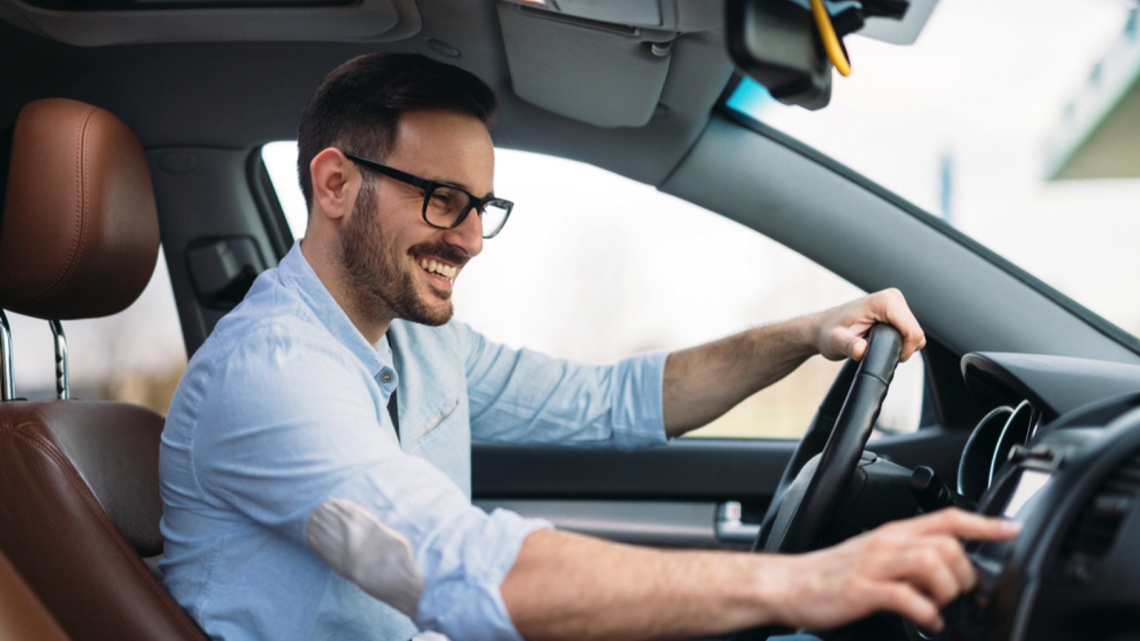 Man using car navigation