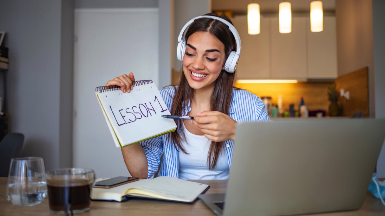 Student working in online as teacher