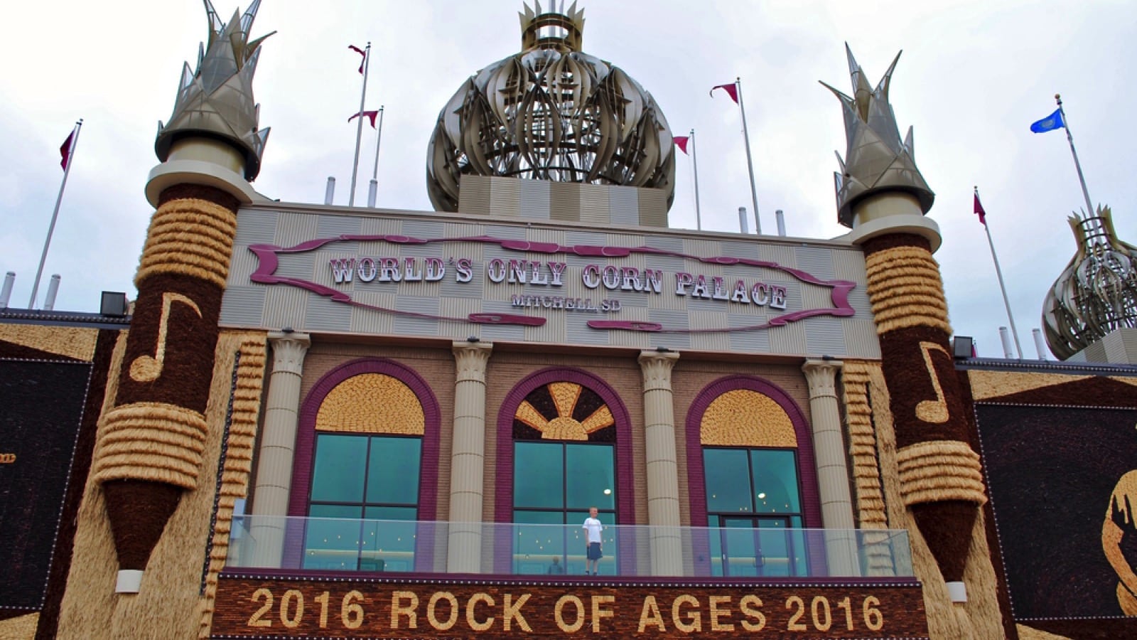 Mitchell, South Dakota - 2016: The Corn Palace, commonly advertised as The World's Only Corn Palace and the Mitchell Corn Palace. Decorated with corn in 2016 with the theme "Rock of Ages."