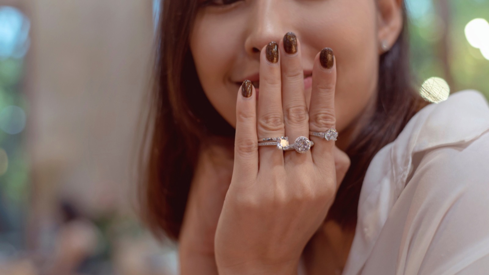 Woman wearing diamond ring