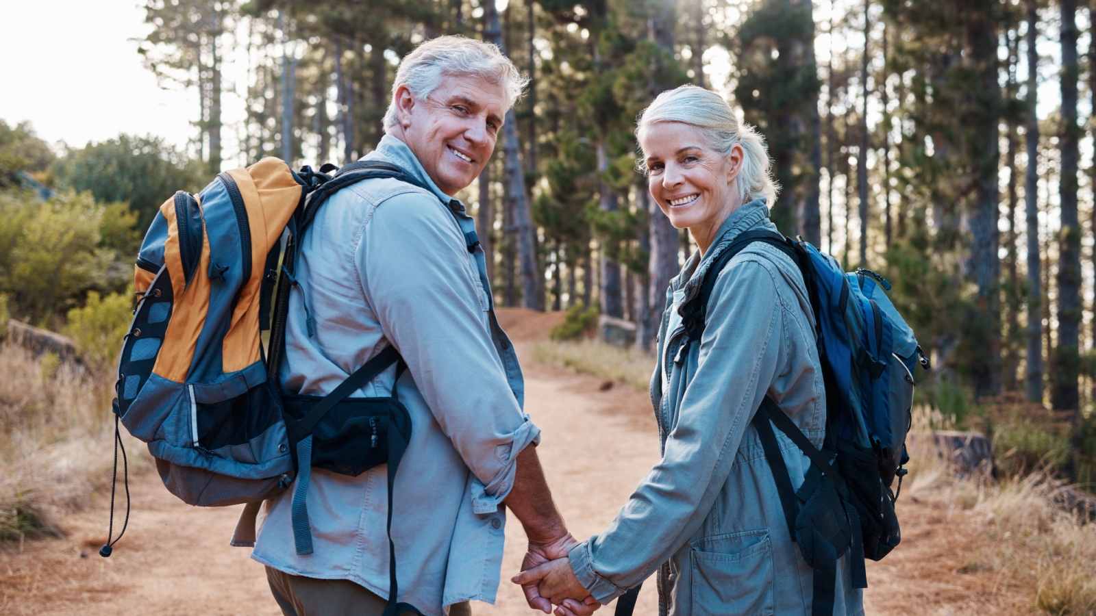 mature couple backpacking hiking