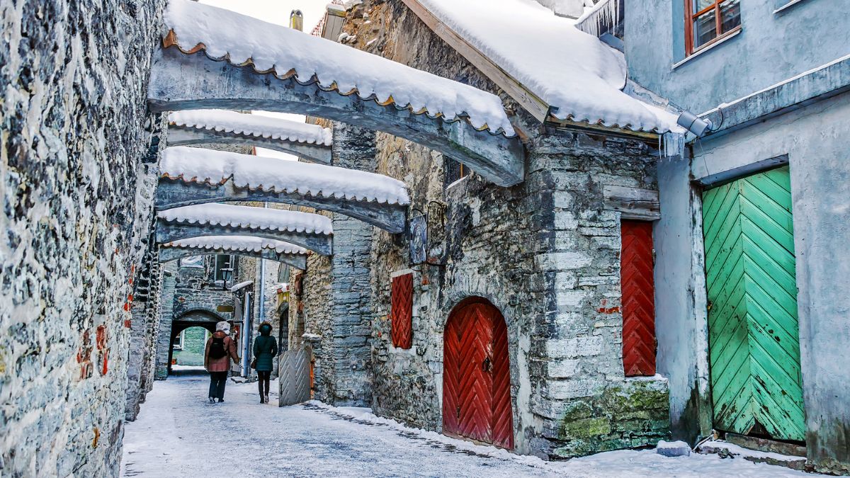 people walking in tallinn estonia in december