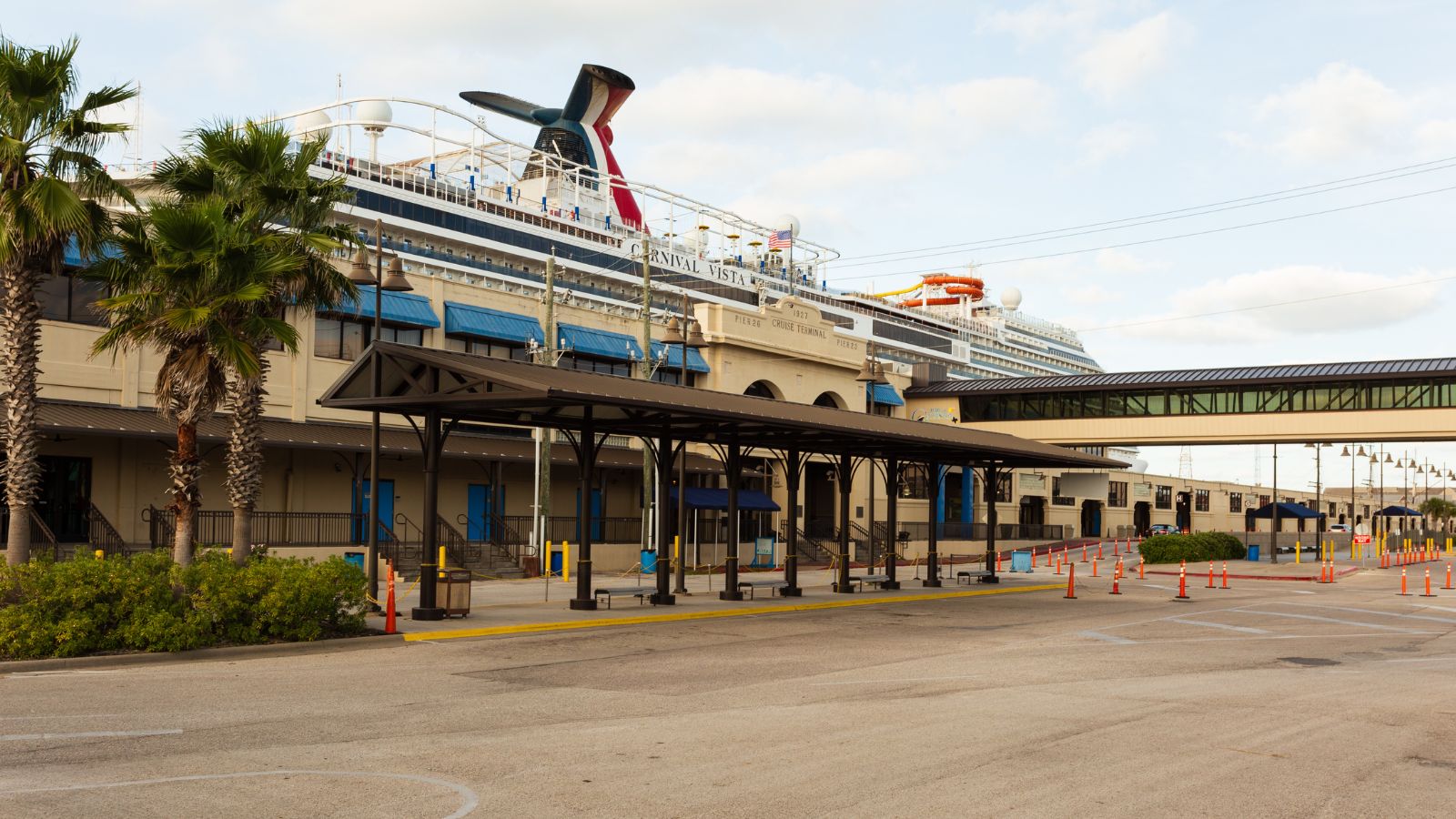 Galveston TX/USA: Cruise ship Carnival Vista in port at a deserted cruise terminal