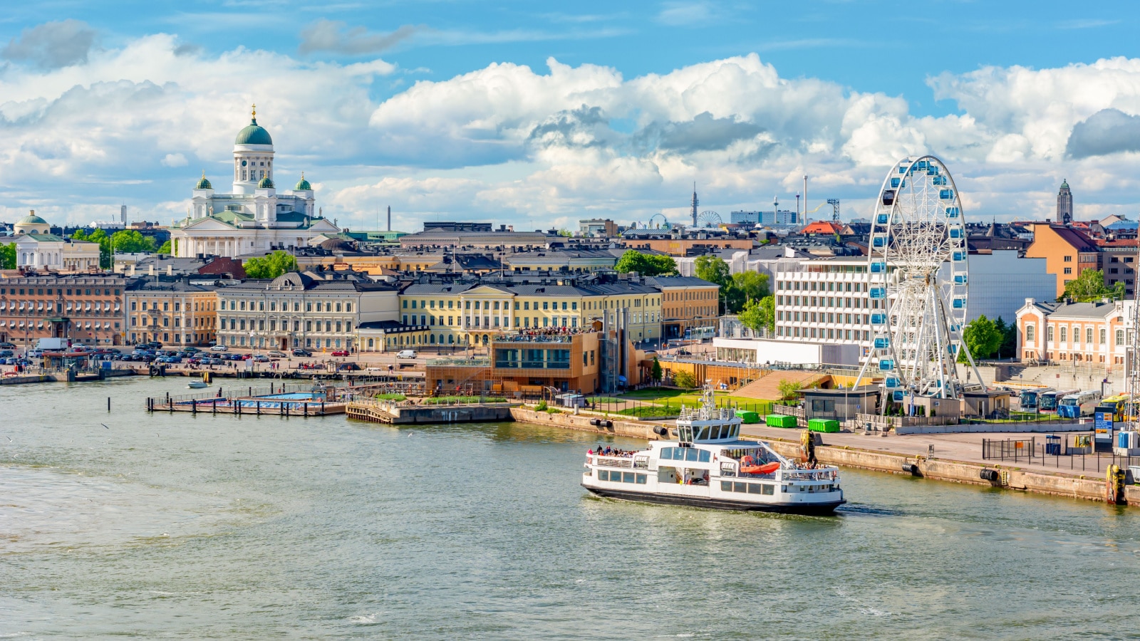 Helsinki cityscape with Helsinki Cathedral and port, Finland