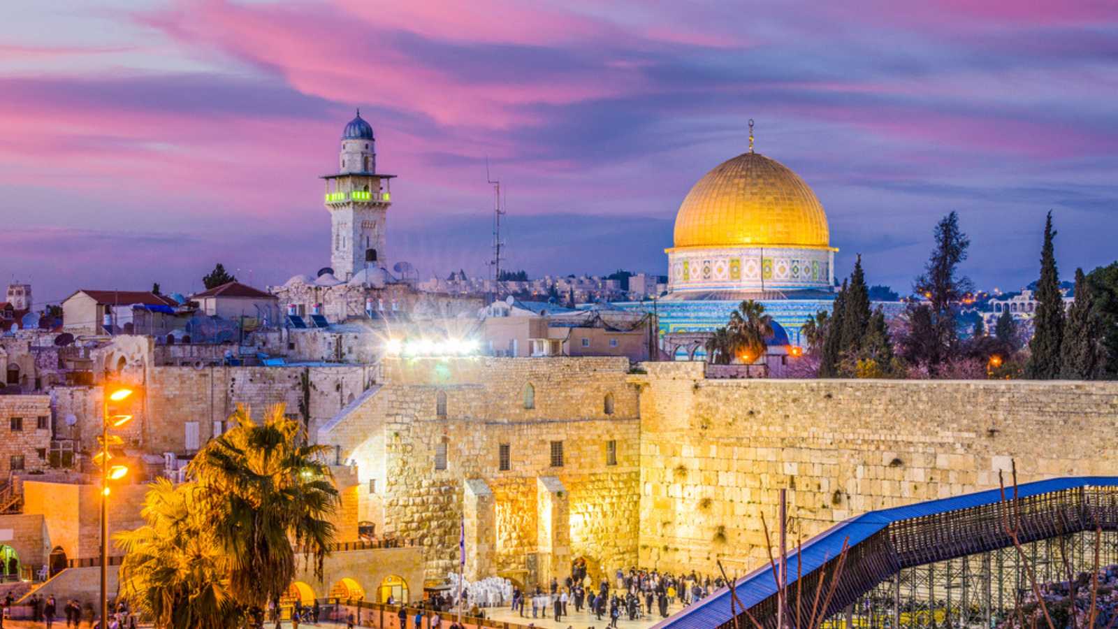 Jerusalem, Israel old city at the Western Wall and the Dome of the Rock.