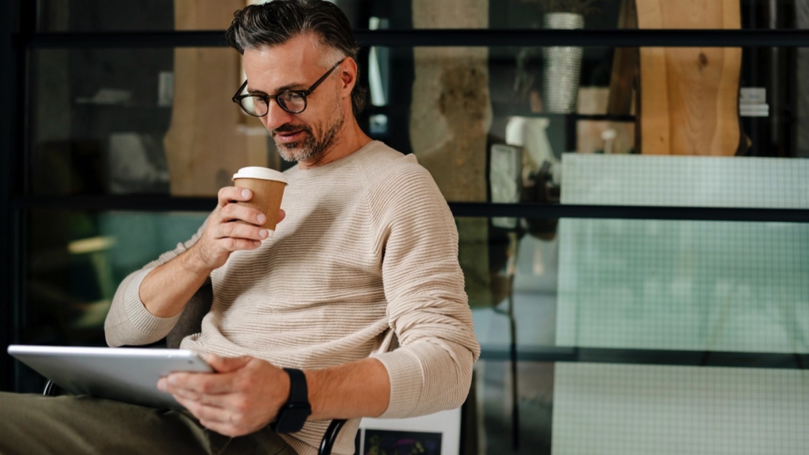 Mature man drinking coffee