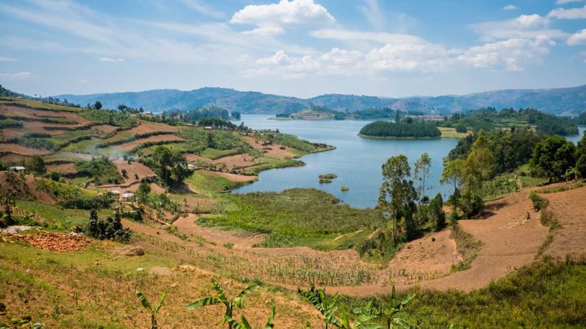 Lake Kivu scenic landscape view in north Rwanda close to Democratic Republic Congo and Uganda