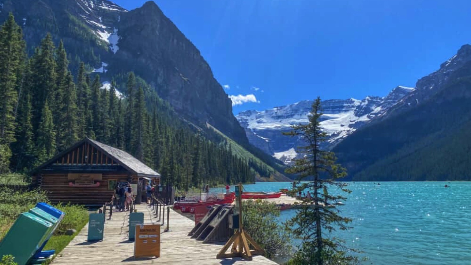 boats and dock at lake louise