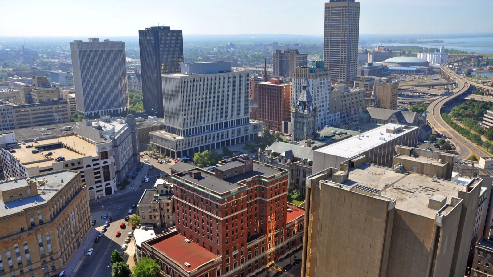 Buffalo City aerial view from the top of the City Hall in downtown Buffalo, New York, USA.