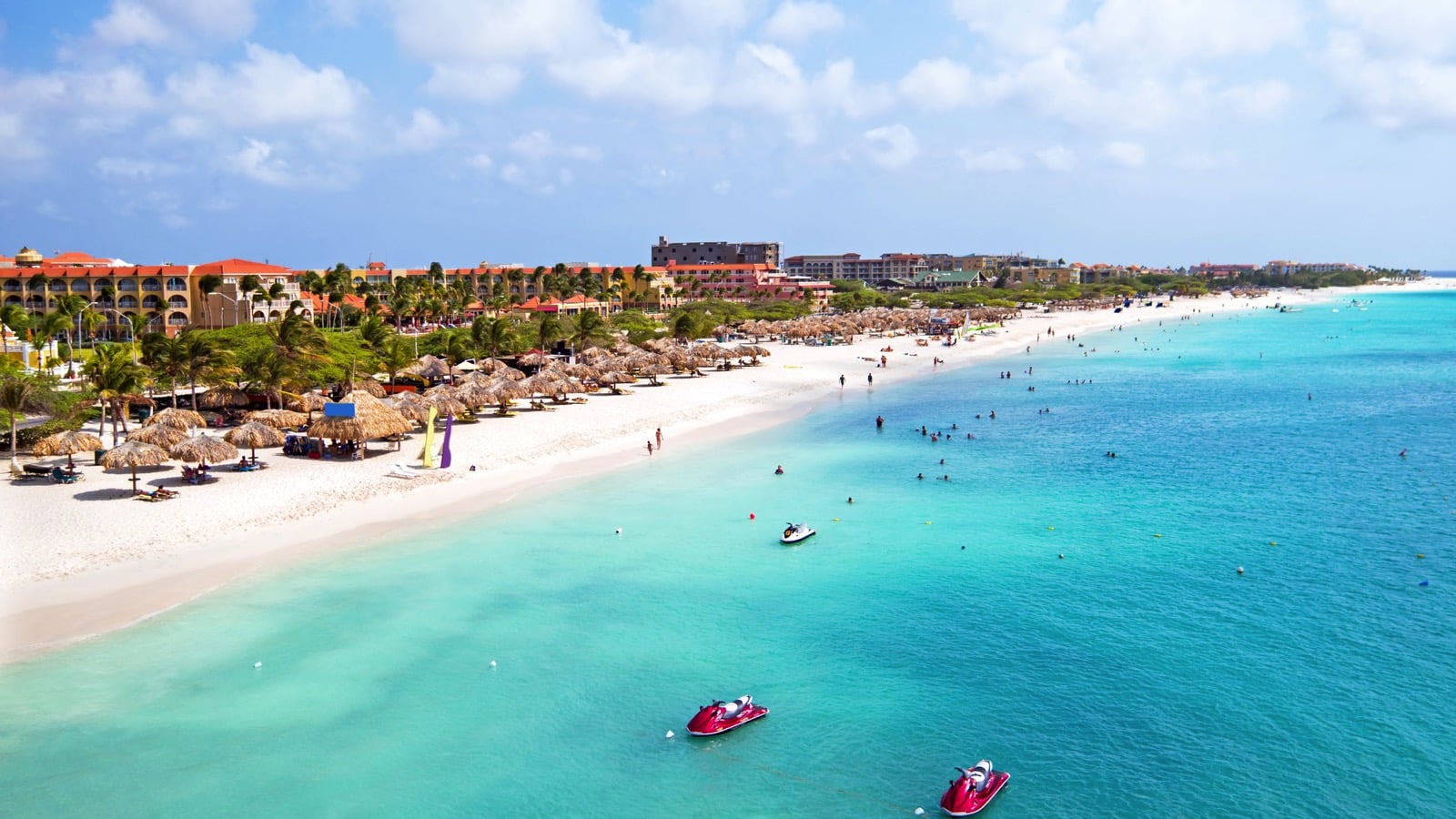 Aerial from Eagle beach on Aruba in the Caribbean