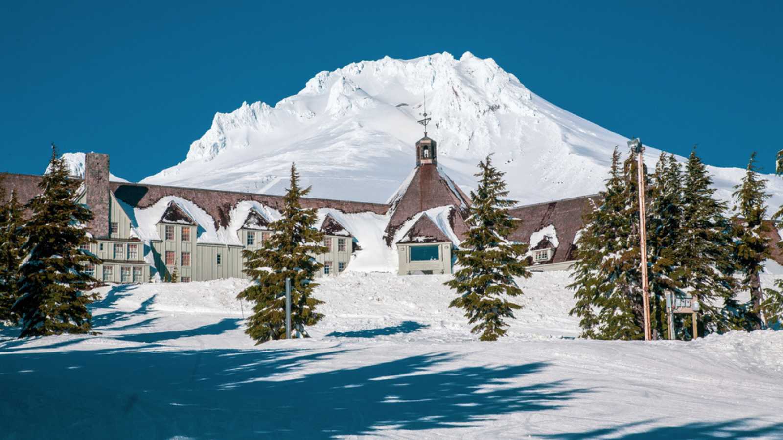 Mt Hood with timberline lodge in the foreground, Oregon, Mt Hood National Forest.