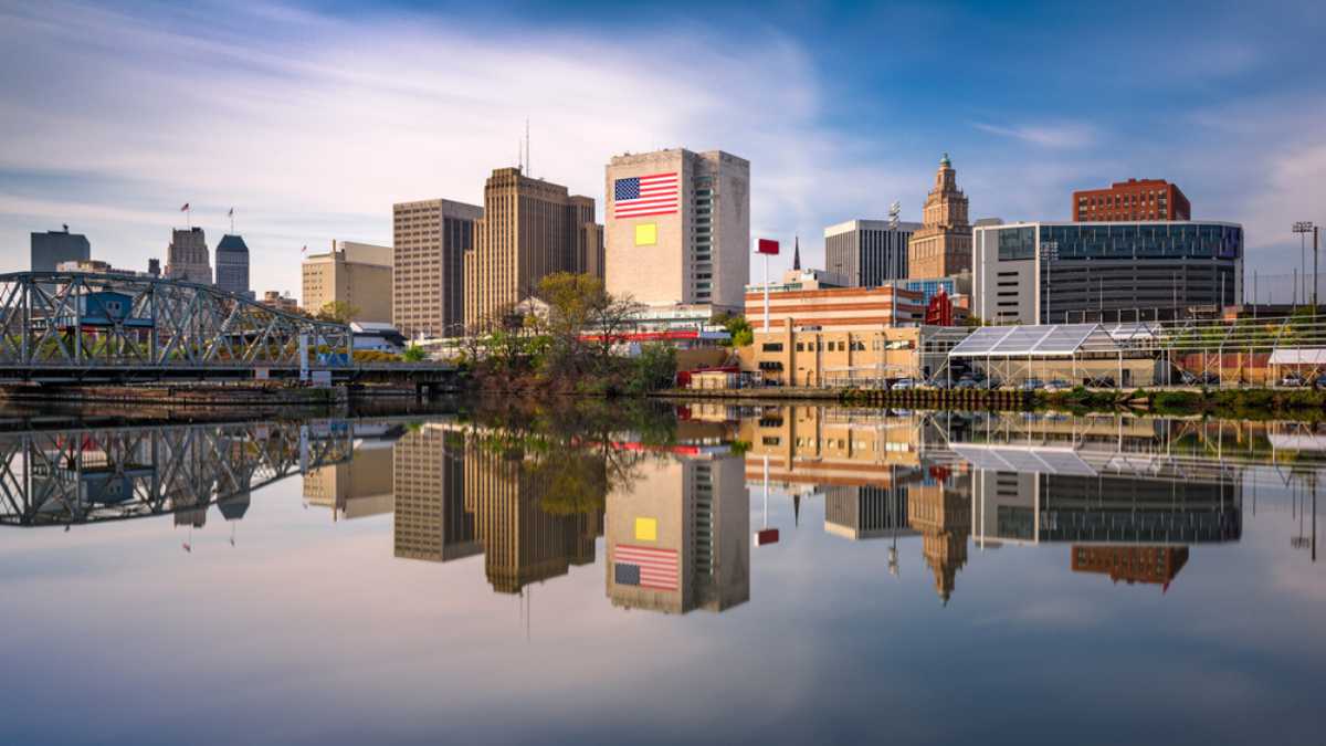 Newark, New Jersey, USA skyline on the Passaic River.