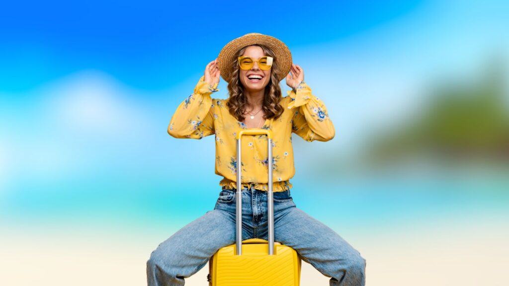 Woman on suitcase luggage